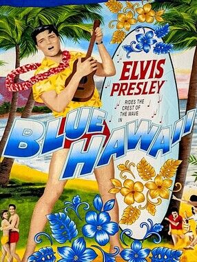 3 Vintage Elvis Presley Blue Hawaii Fabric Panels Quilt Cotton Wall Art 41 x 104